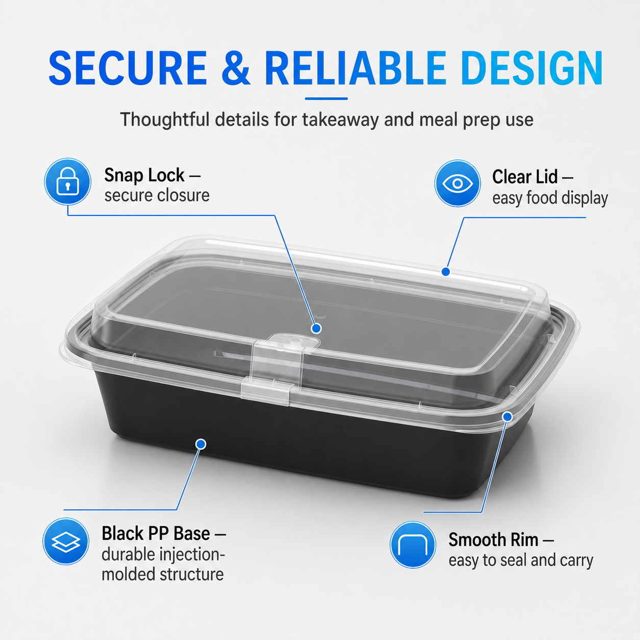HY-251256 1250ml Vented Lid Injection Molded PP Food Container for Takeaway